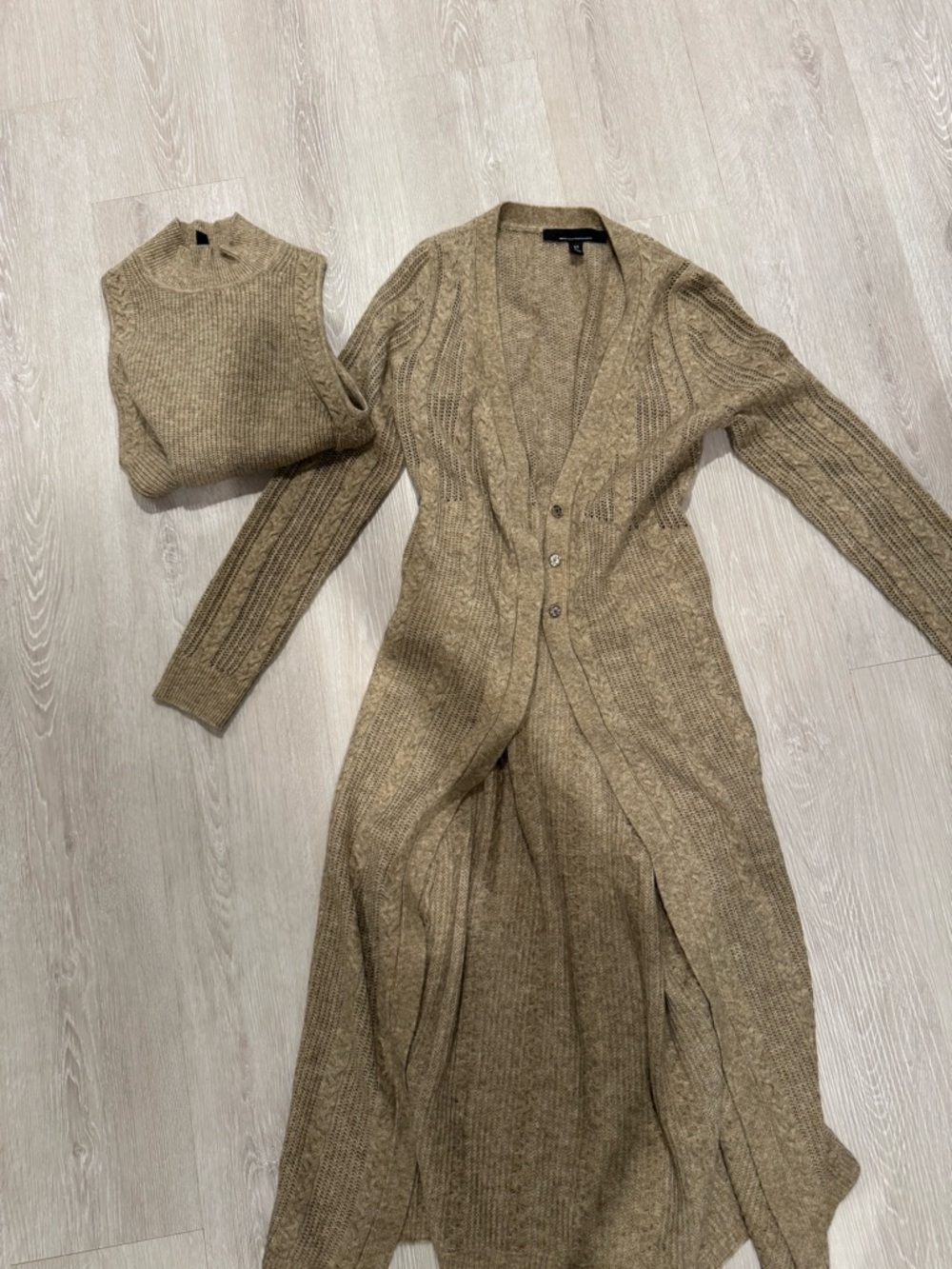 White House Black Market Camel Knit Cardigan & Sweater Set duster